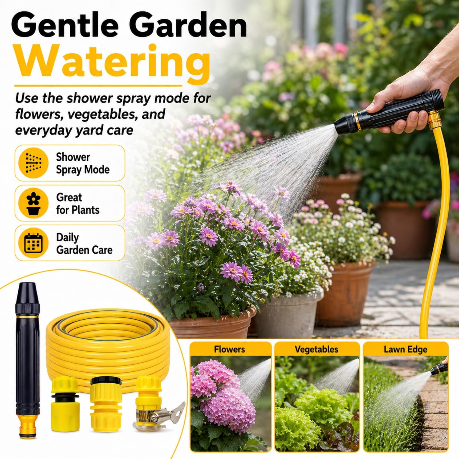Home High-Pressure Car Wash Water Gun with Booster, Powerful Water Sprayer Kit with Hose and Nozzle, Garden Hose Spray Gun for Car Cleaning, Patio, Lawn and Plant Watering
