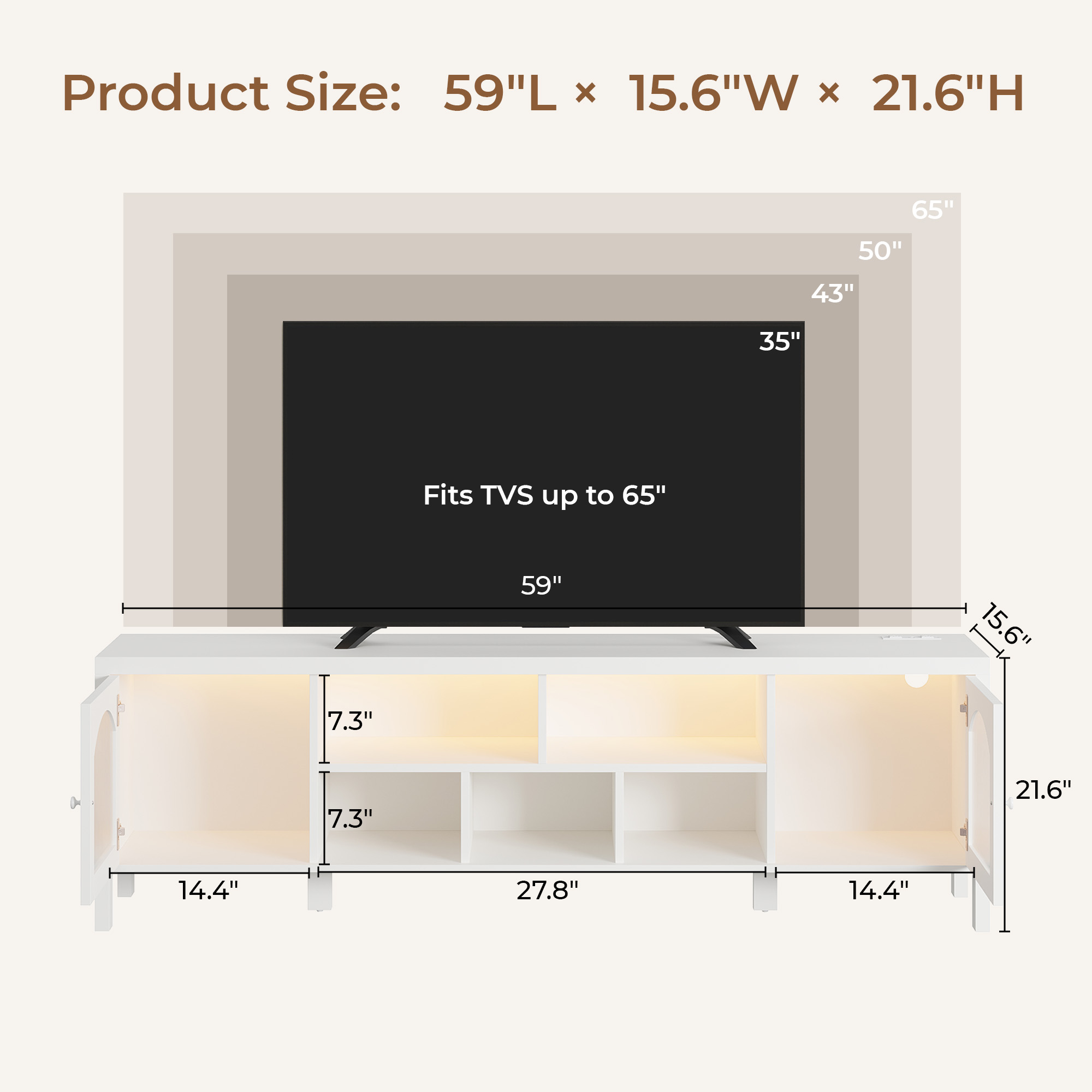 IRONCK LED TV Stand for TVs up to 65", Entertainment Center with Power Outlet and Storage Cabinet, 59-Inch