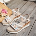 thumbnail image 5 of Espadrilles for Women 2026 Summer Trendy Open Toe Band Ankle Strap Wedge Sandals Casual Bohemian Beach Vacation Dress Heels White Size 6.5, 5 of 7