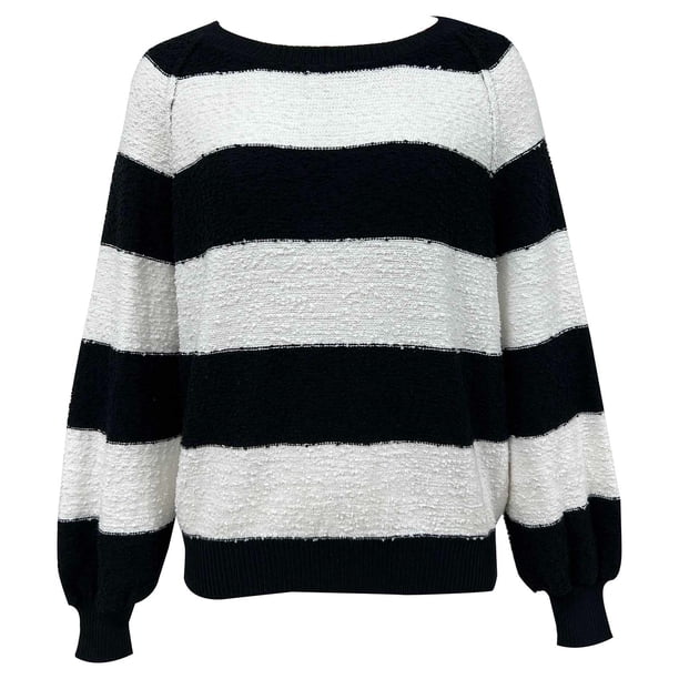 Gibobby SuéTer Para Invierno Mujer Suéter para mujer suéter suelto de punto de entrelazadas empalmadas(Negro,CH)