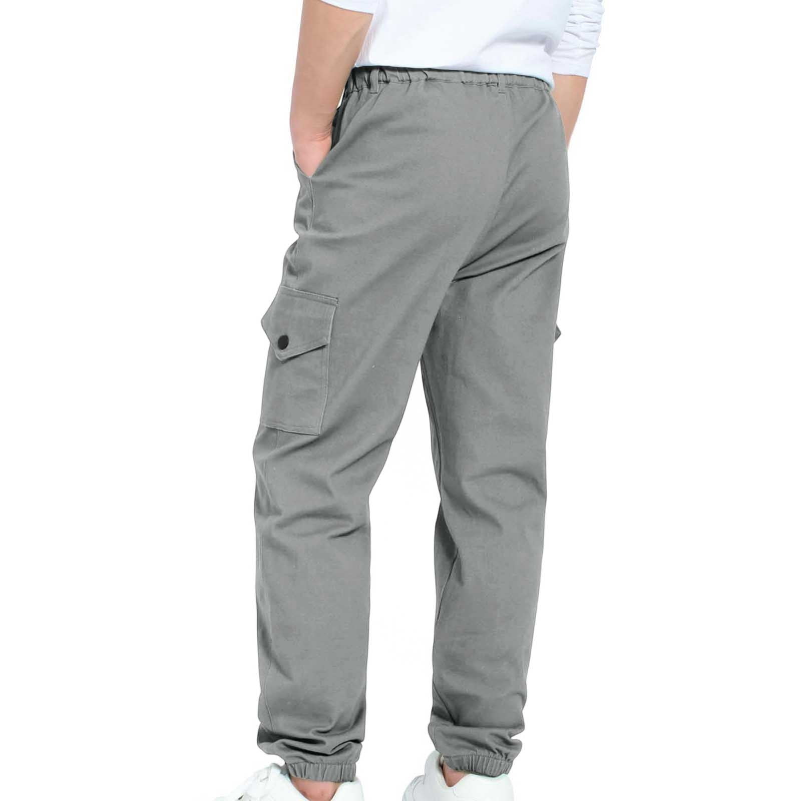 8 Years Boys And Childrens Sports Cargo Pants Stretch Elastic Waist School Kids Twill Joggers