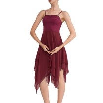Miaeowve Women's Lyrical Dance Dresses Asymmetric Chiffon Cami Skirted Leotard Ballet Dress Skating Dancewear A Wine_Red S