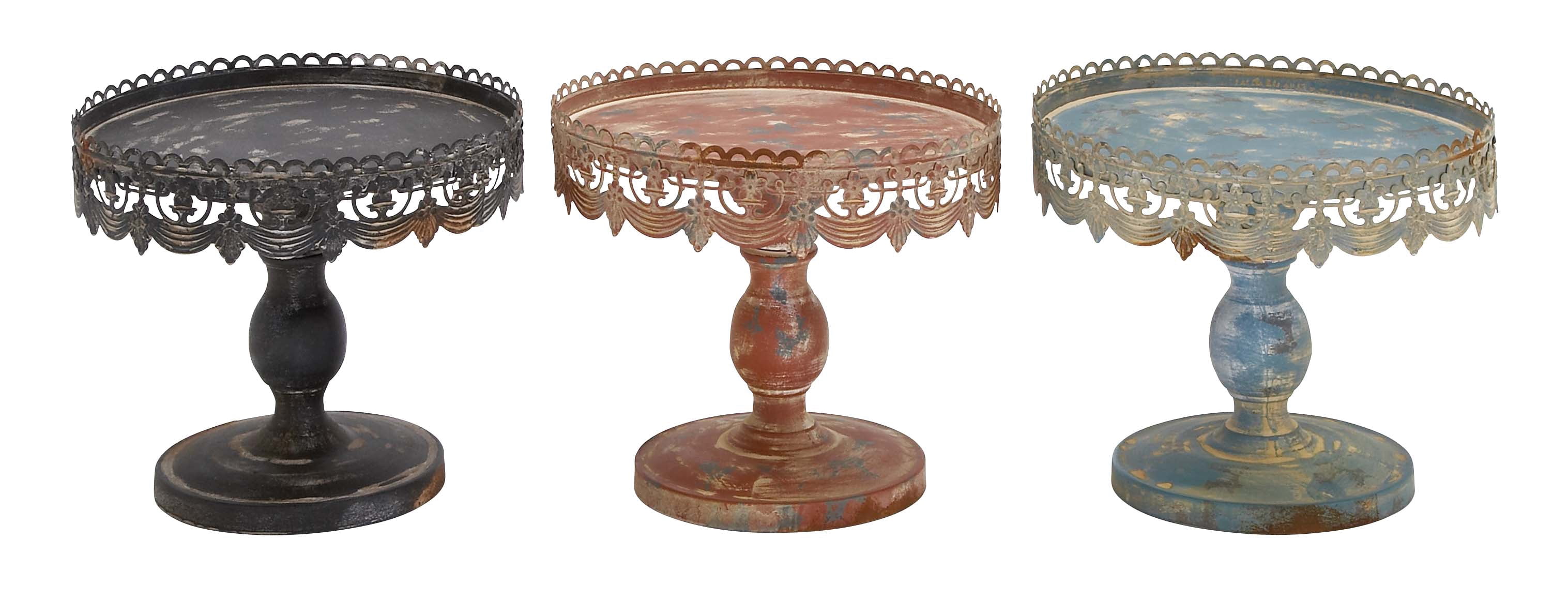 Decmode Rustic 9 X 10 Inch Round Iron Pedestal Cake Stands Set of 3