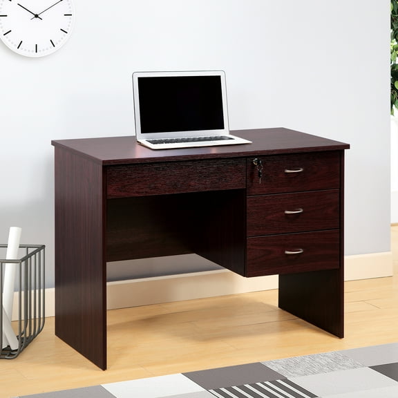 Writing Desk With Three Locking Storage Drawers Computer Workstation