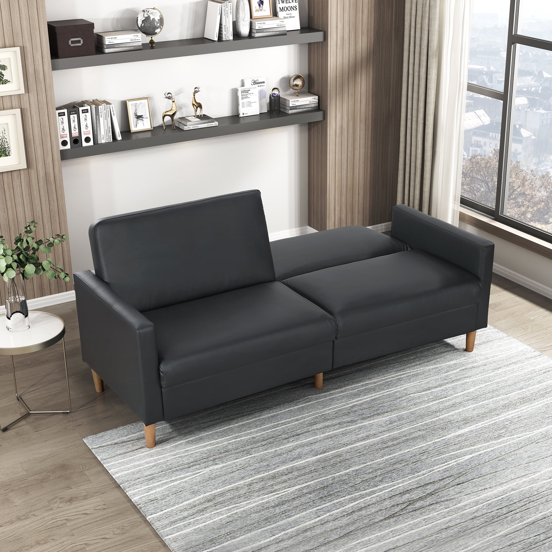 OakvillePark Cedarsong Faux Leather Convertible Sofa Bed, Black