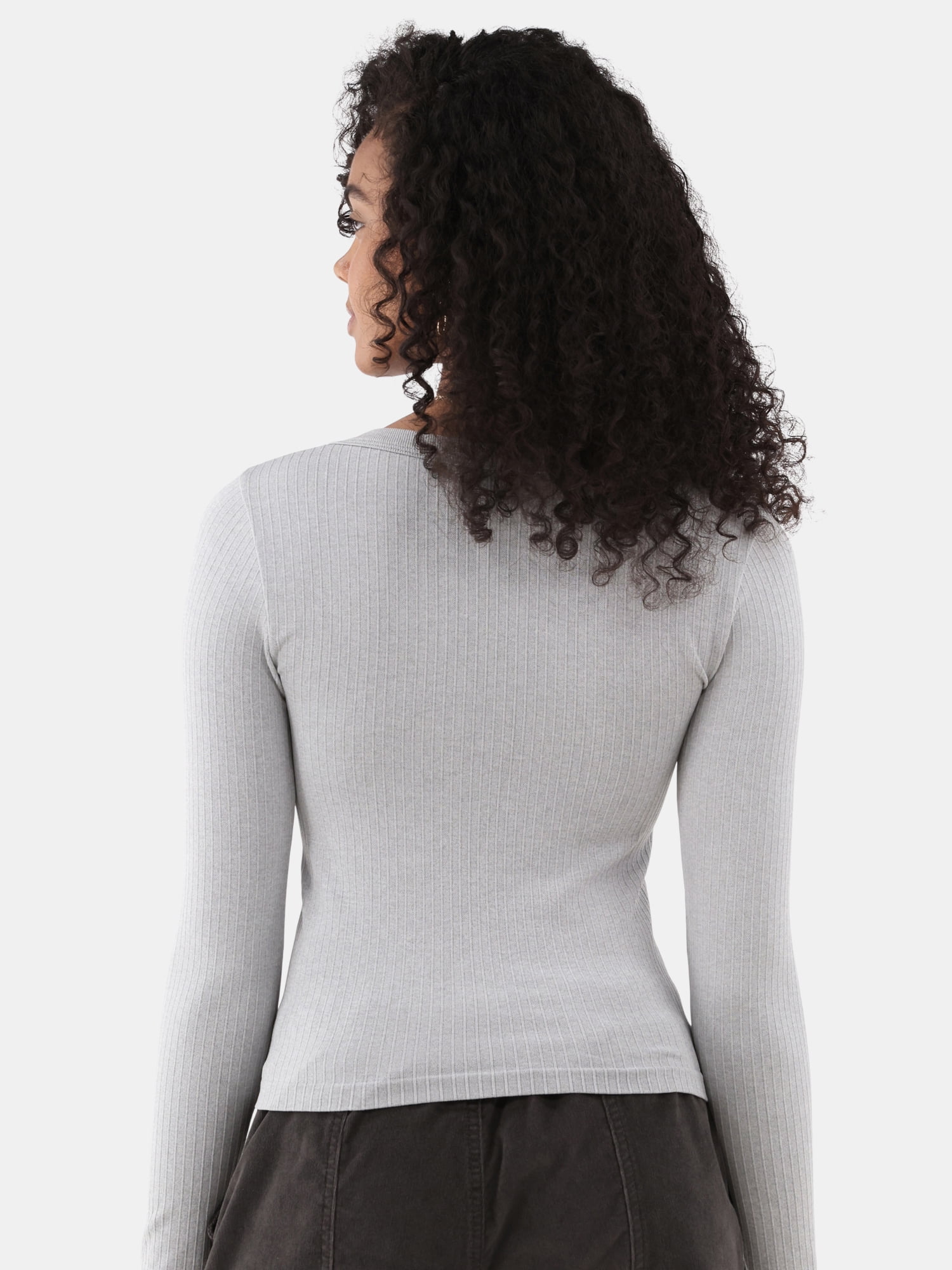 No Boundaries Seamless V-Neck Top with Long Sleeves, Women's XXS-XXL