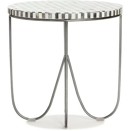 Adore Decor - Zahra Round Modern Bone Side Table - Black/White