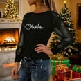 thumbnail image 6 of CheerKidz Women Sheer Mesh Sleeve Top With Paw Print Heartbeat Graphic Casual Comfortable Long Sleeve Round Neck Blouse Fashion Daily Wear T Shirt for Ladies(Black,M), 6 of 9