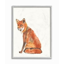 Stupell Industries Curious Fox Orange Watercolor Animal Orange Painting Framed Wall Art by Jennifer Goldberger, 16" x 20", Gray Framed