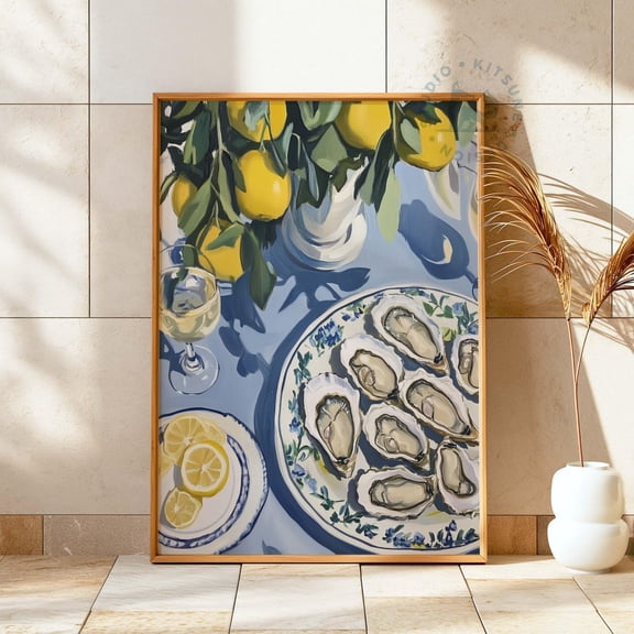 Oyster Lemon Coastal Kitchen Wall Art, Unframed Paper Print Size 8x12