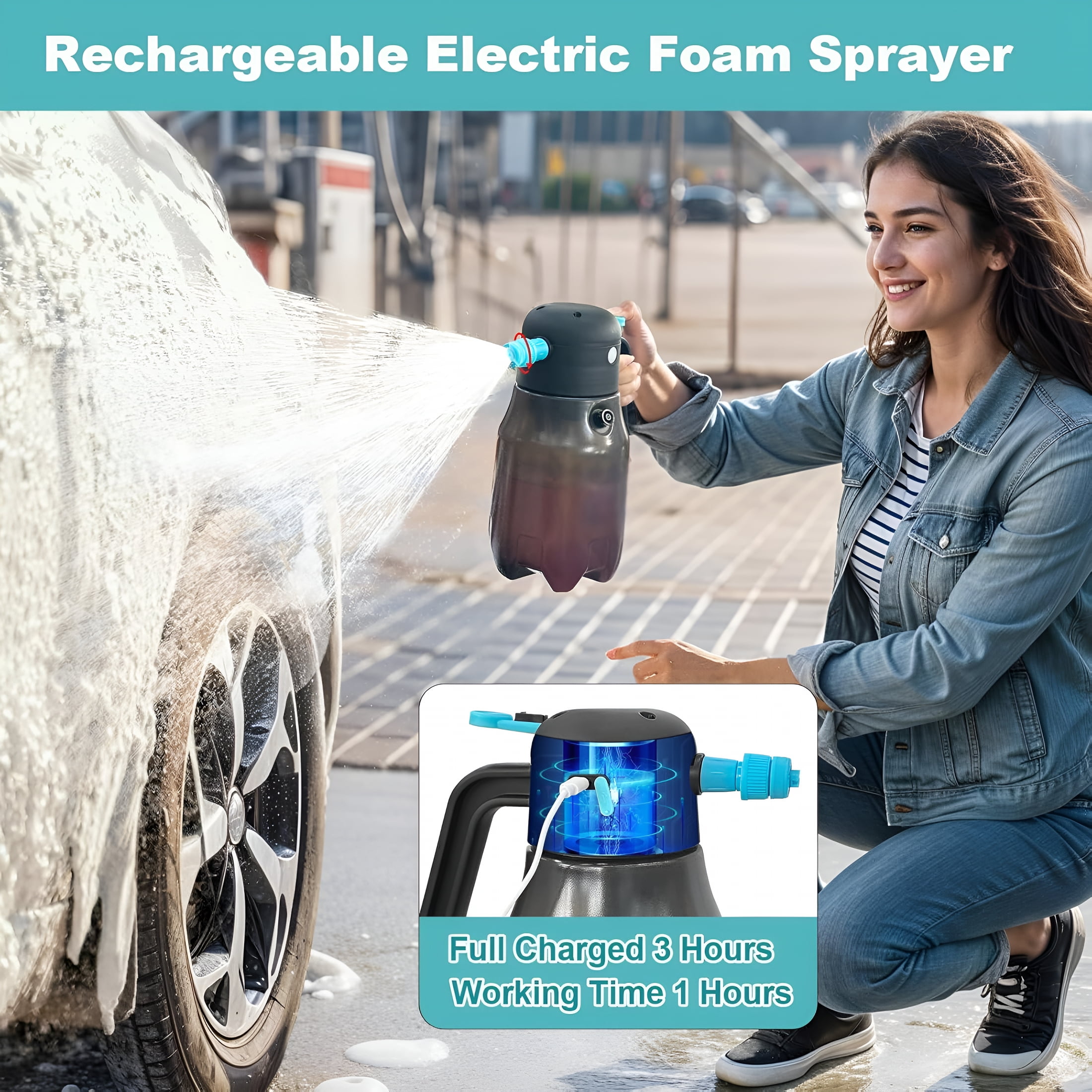 CURYMAY 2026 New Electric Foam Sprayer 0.5Gal/2L,60Psi Powerful Battery Powered Car Foam Sprayer with 2 Modes,Rechargeable Cordless Portable Pump Sprayer for Car Cleaning Detailing Home Garden