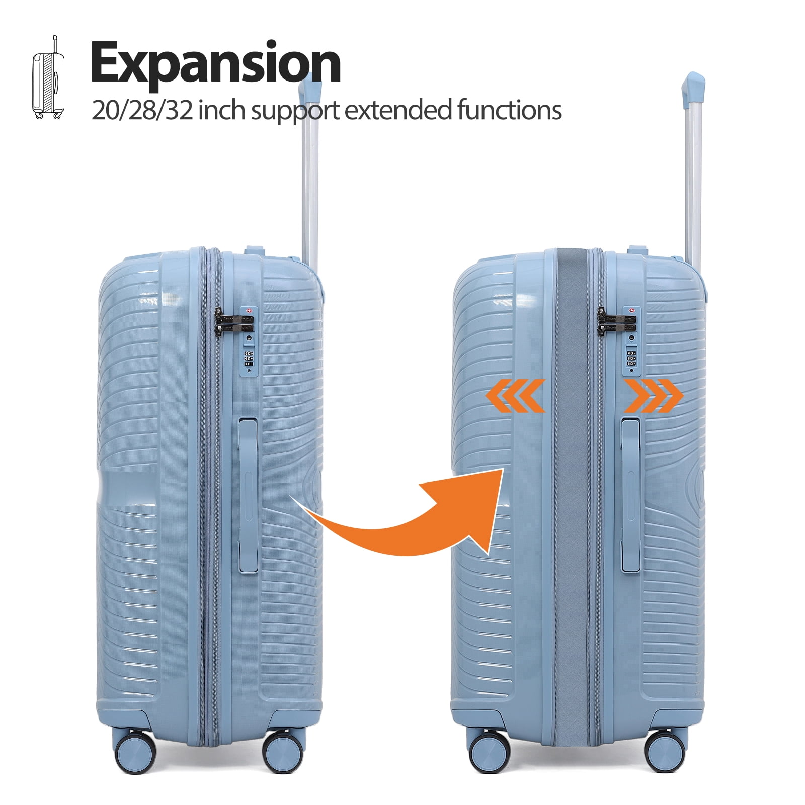 4 Piece Expandable ABS Luggage Set 13"+20"+28"+32", Hard Shell Spinner Suitcases with TSA Lock, Lightweight Travel Suitcase for Family Trip GREY BLUE
