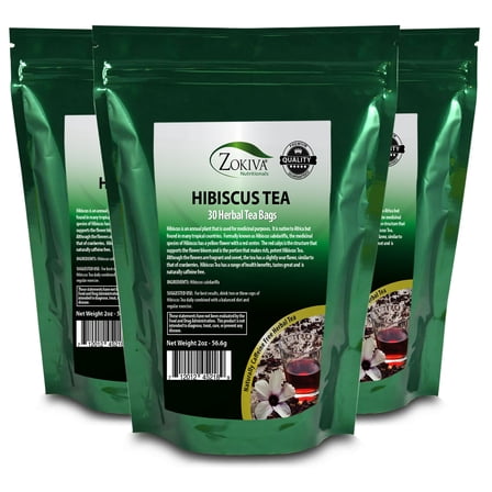 Hibiscus Tea 3-Pack 90 Bags 100% Natural in Resealable Zip Pouch