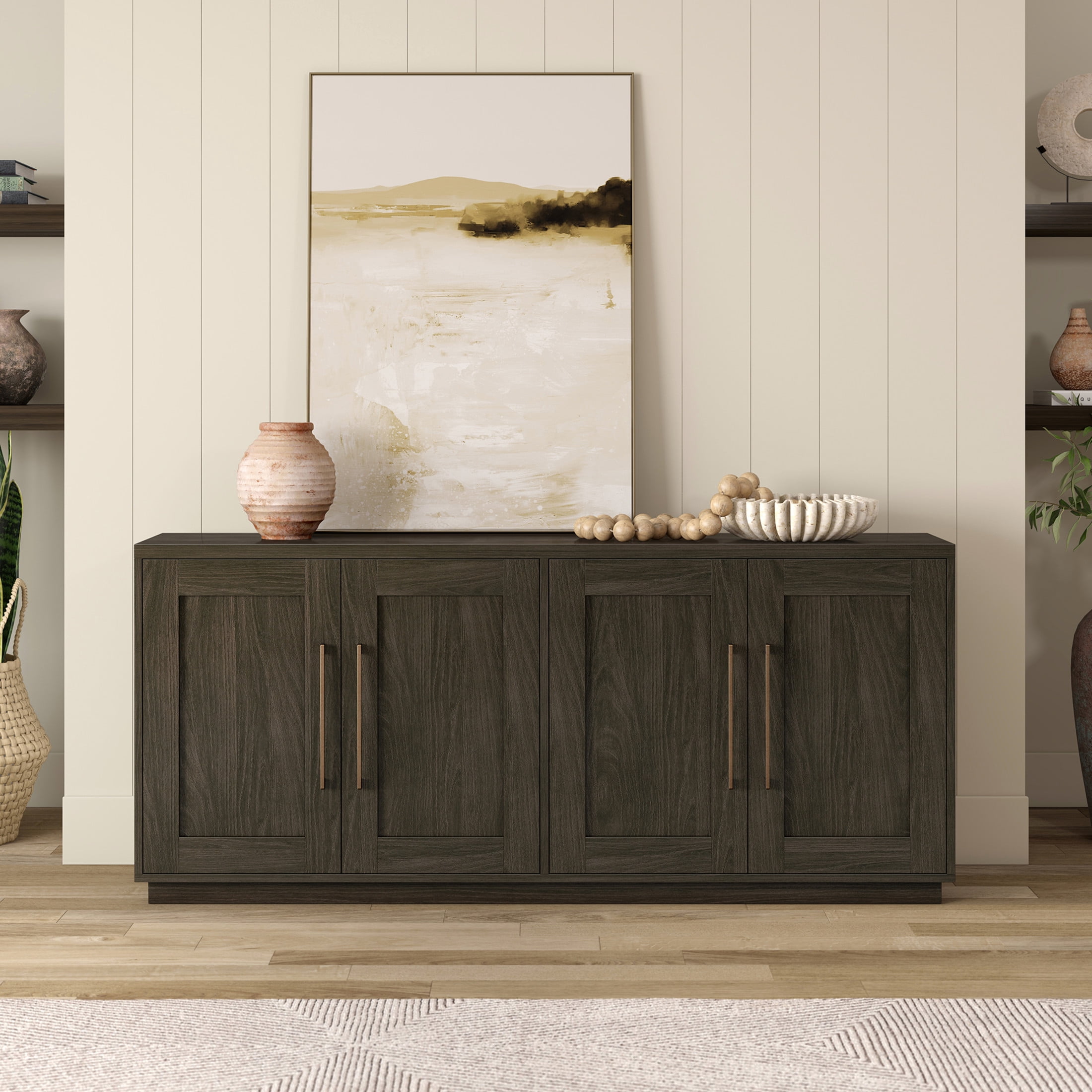 Evelyn&Zoe Modern/Contemporary 68" Wide Alder Brown Buffet Table