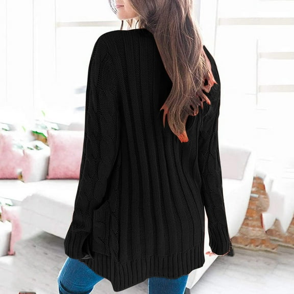 Black Sweaters Womens Open Sleeve Knit Boho Long Patchwork Coat Cardigan Pockets Front Sweater For Women Fall