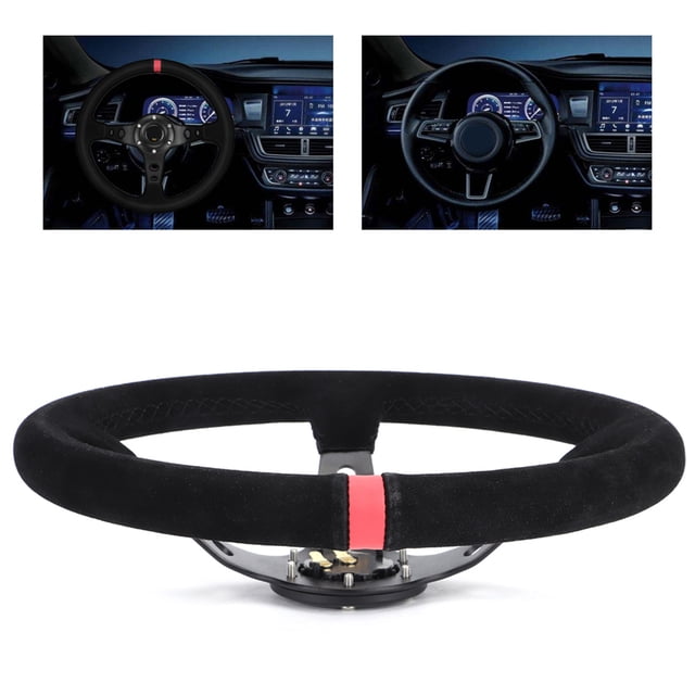 Volante de carreras con bocina, volante universal de 35 cm/14 pulgadas con 6 pernos para automóvil, resultados impresionantes