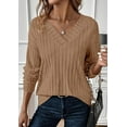 thumbnail image 3 of PRETTYGARDEN Fall Fashion Long Sleeve Shirts for Women Ribbed Knit V Neck Dressy Casual Lightweight Sweaters Tunic Tops, 3 of 9