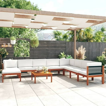 vidaXL 9 Piece Patio Lounge Set with Cushions Cream Solid Acacia Wood