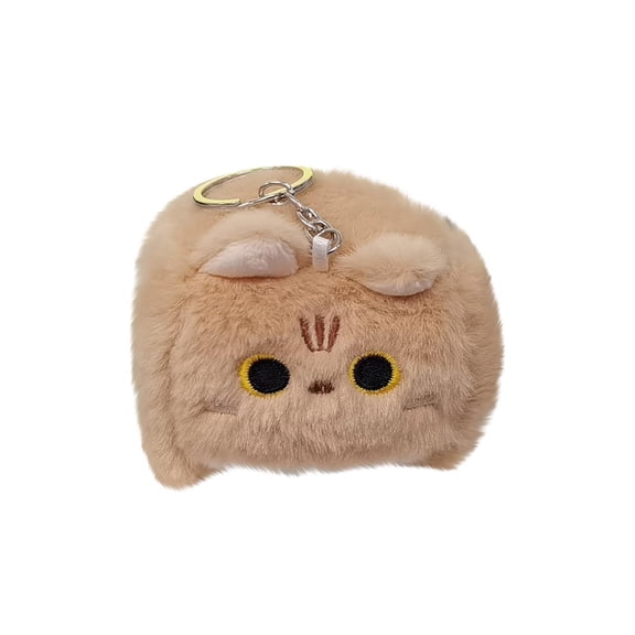 Plush Cat Keychain, Mini Square Light Brown Cat Plushies, Portable Bag Hanging Charm Stuffed Animals, Fluffy Cartoon Cat Accessory