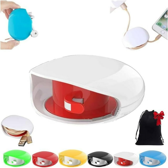 Aboutabsent Automatic Cord Reel, Horizontaln Automatic Cable Organizer, A Simple Pull Then Will Withdraw, Retractable Cord Organizer, for USB, Headphone, Data Cables (White-1pcs)