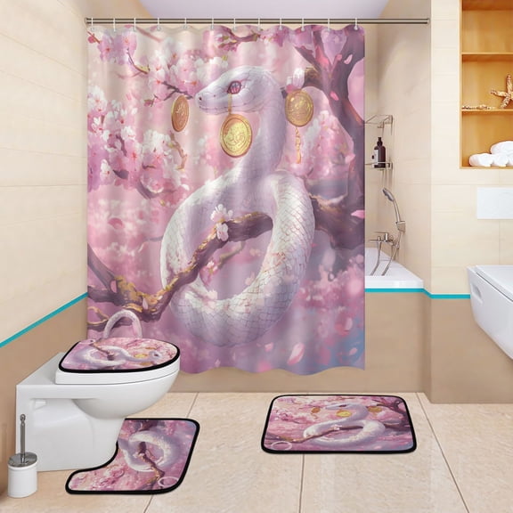 BZSMCE 4PCS Golden-eyed Guardian Shower Curtain Set Bathroom Decorative Set