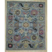 EORC Blue Hand Knotted Wool Traditional Modern Knot  Rug, 8' x 10