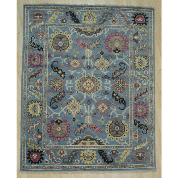 EORC Blue Hand Knotted Wool Traditional Modern Knot  Rug, 8' x 10