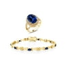 Gem Stone King 11.64 Ct Blue Simulated Sapphire 18K Yellow Gold Plated Silver Ring Bracelet Set