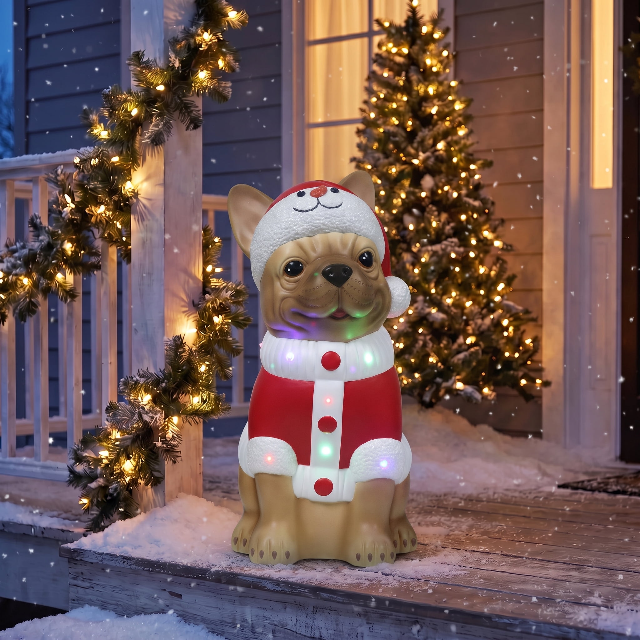 Holiday Time Lighted Blow Mold Pug Christmas Decoration 24" photo 2