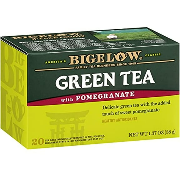 Bigelow Green Tea With Pomegranate Tea Bags, 20 Count Box (Pack Of 6) Caffeinated Green Tea, 120 Tea Bags Total