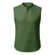 thumbnail image 4 of Top de Hombro Frío Camisa de Lino de los Hombres sin Mangas Cuello Redondo Color Sólido Botón Básico Delantero Top de Vacaciones Casual, 4 of 6