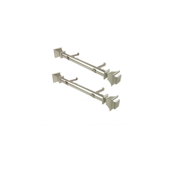 Satin Nickel Curtain Rod Set - 18 Inch Steel Rods with Resin Finials - Set of 2