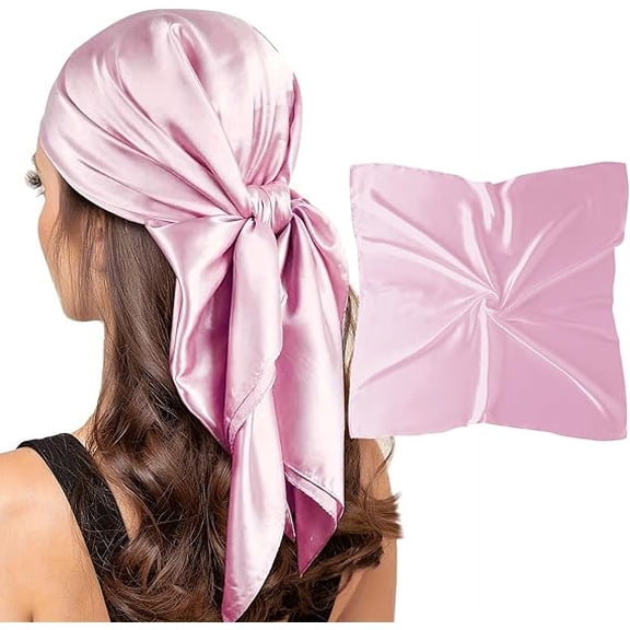 35" Square Silk Like Head Scarf - Women's Fashion Silk Feeling Scarf for Hair Wrapping and Sleeping at Night Pink