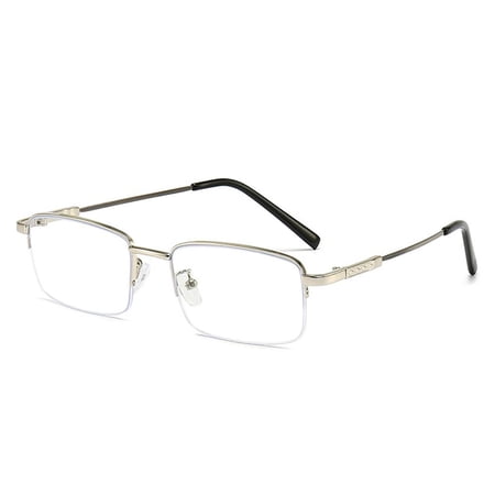 Office Half Frame Vintage Classic Eye Protection Memory Titanium Glasses Business Reading Glasses Anti-Blue Light SILVER STRENGTH 100