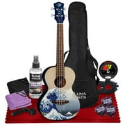 Luna Ukulele Great Wave Tenor with Mahogany Body, Pau Ferro Fretboard, Basic Accessories Bundle w/ Tuner, Care Kit for Beginner Musicians