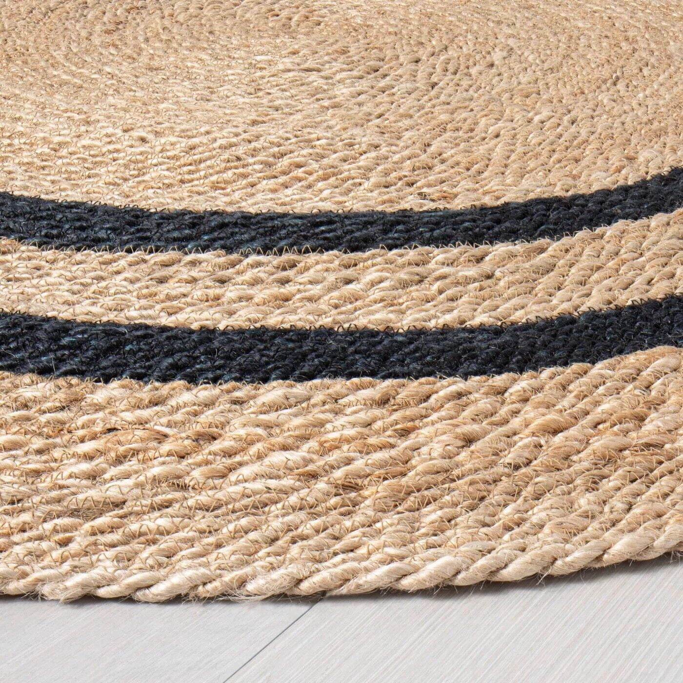 Handmade Braided Natural Jute with Black Color Round Rugs Size 3 x 3 Feet Round
