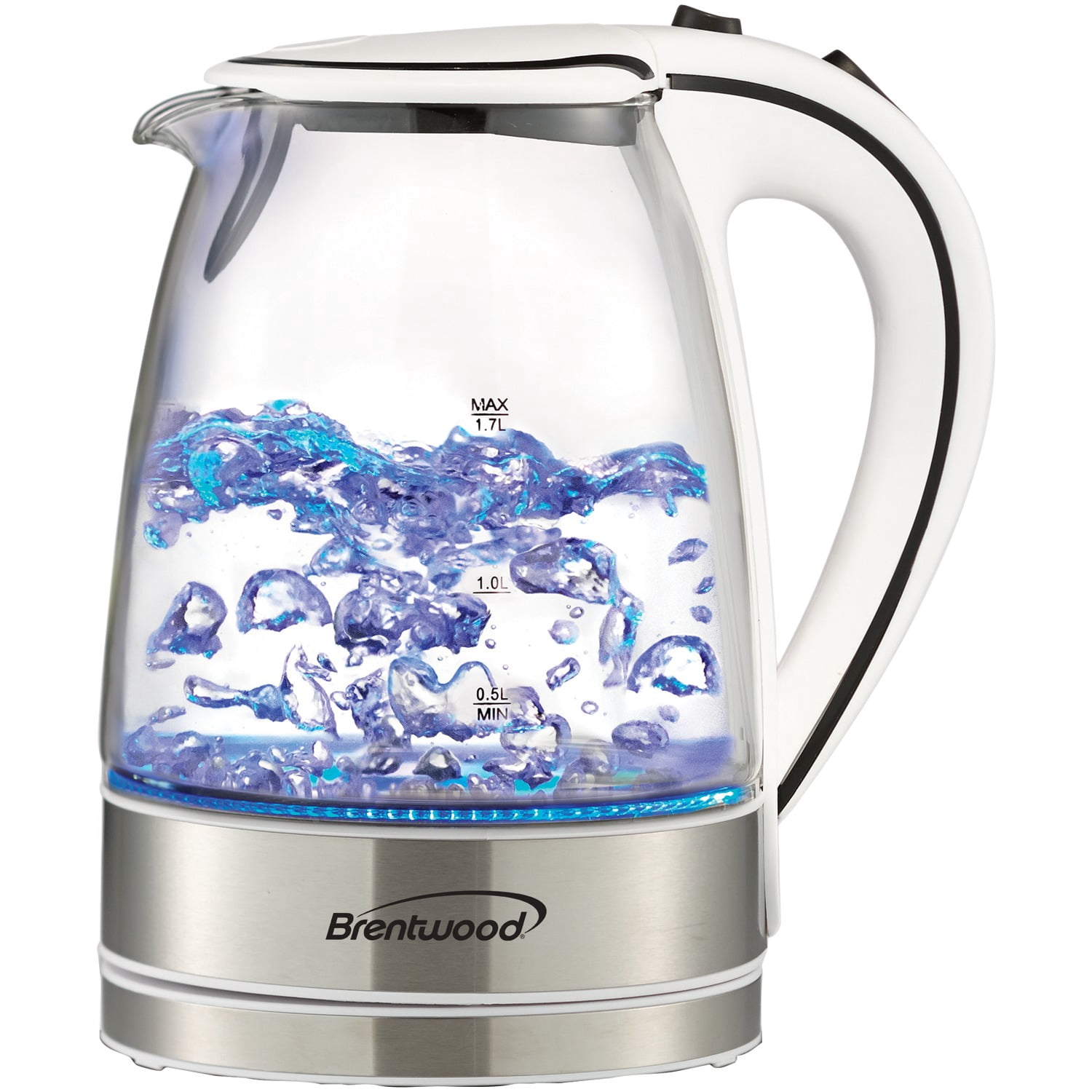 Brentwood 1,100-Watt 1.8-Qt. 7-Cup Cordless Tempered-Glass Electric Kettle with Auto Shut-off, White