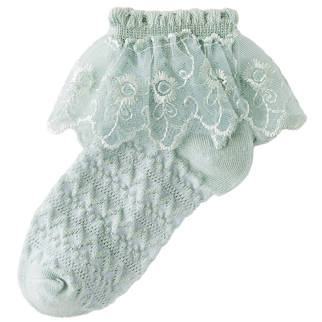 Besolor Toddler Girls Ruffle Lace Trim Socks Mesh Frilly Ankle Socks Soft Cotton Princess Dress Crew Socks for Kids