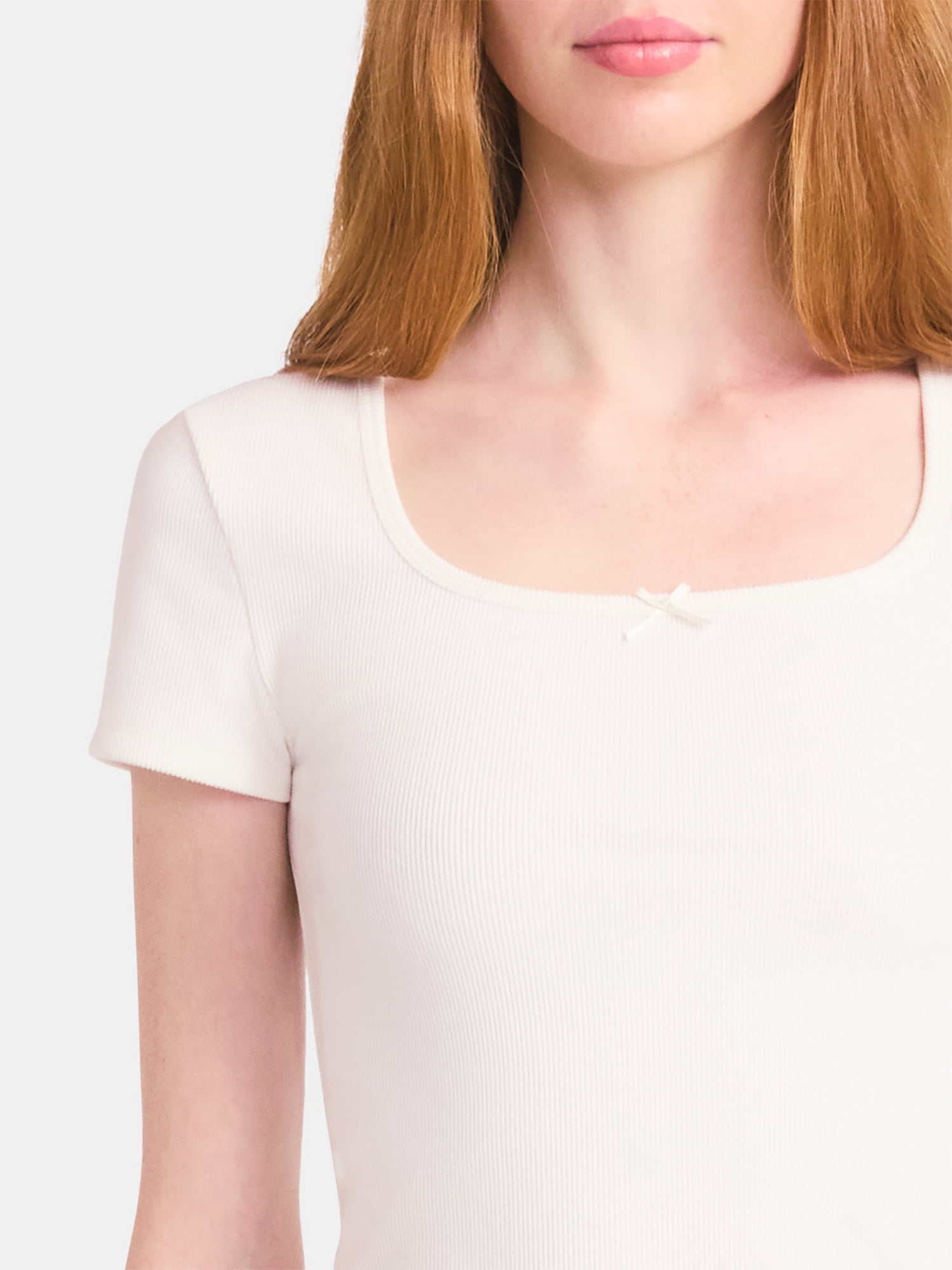 No Boundaries Square Neck Tee with Satin Bow, Women's