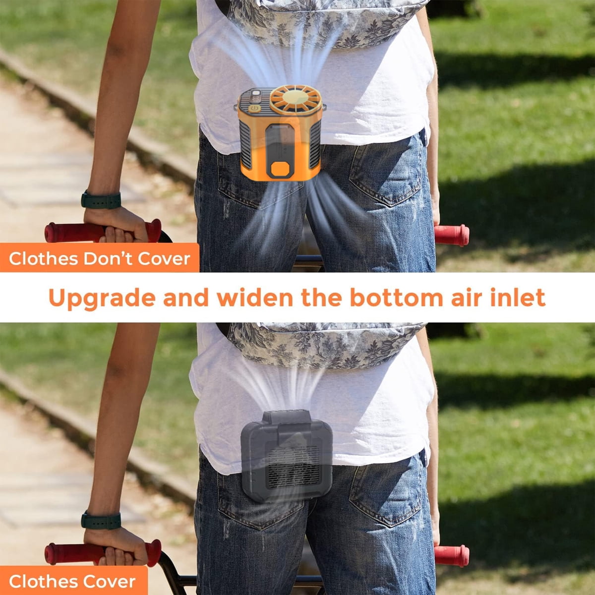 Cool Clip Fan Under Shirt, Ergonable Cool Clip Waist Fan, Shirt Fan Clip Outdoor, Powerful Undershirt Fan 5000mAh Edurance, Outdoor Cooling Fan for Running/Climing/Hiking/Camping (Orange)