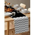 thumbnail image 3 of Black Grey Burlap Cotton Table Runner 13x90 Inches Long, Geometric Chevron Print Wavy Striped White Farmhouse Table Runners, Outdoor Dining Tablecloths Decor for Baby Shower/Party/Wedding, 3 of 6