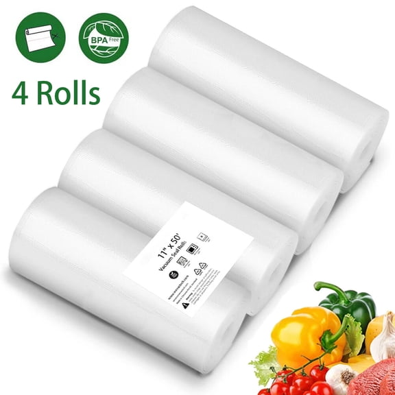 MFLABEL-Vacuum Sealer Bags, 4 Rolls 11"x50' Vacuum Sealer Bags for Food, 4 Mil Food Saver Embossed Bags, BPA Free, Clear