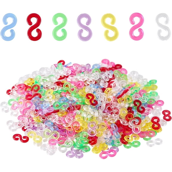 600 count S Clips Plastic Bracelet Connectors - Clear 300 Colorful 300 Loom Accessories for Rubber Band Bracelet Making Kit, DIY Crafts Creative Projects Charms
