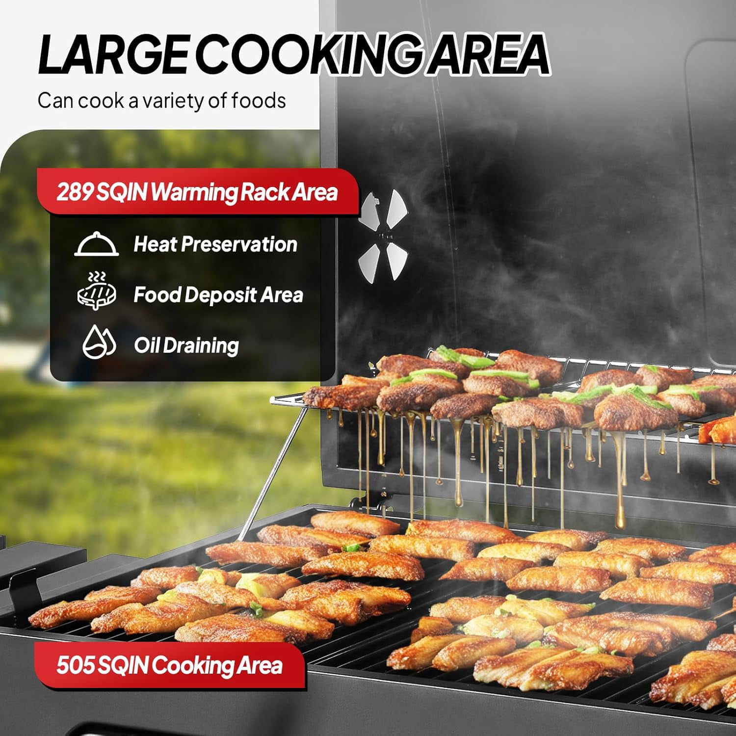 ROVSUN Charcoal Grill with Two Foldable Side Tables, Extra Large Cooking Area of 794 SQIN, Two Individual Lifting Charcoal Trays, Pull-out Ash Tray, Perfect BBQ Grill for Outdoor Picnic, Black