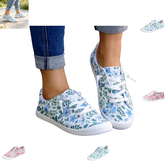 YOUYEDIAN Sneakers for Women Fashion Floral Print Round Toe Versatile Slip On Flats Casual Canvas Comfy Walking Shoes