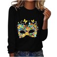 thumbnail image 2 of Cavosen Carnival Dressy Blouses for Women Long Sleeve Mardi Gras Mask Graphic Print Tops Crewneck Party Festival Shirts Casual Trendy Holiday Blouse Party Funny T-Shirt Black L, 2 of 4