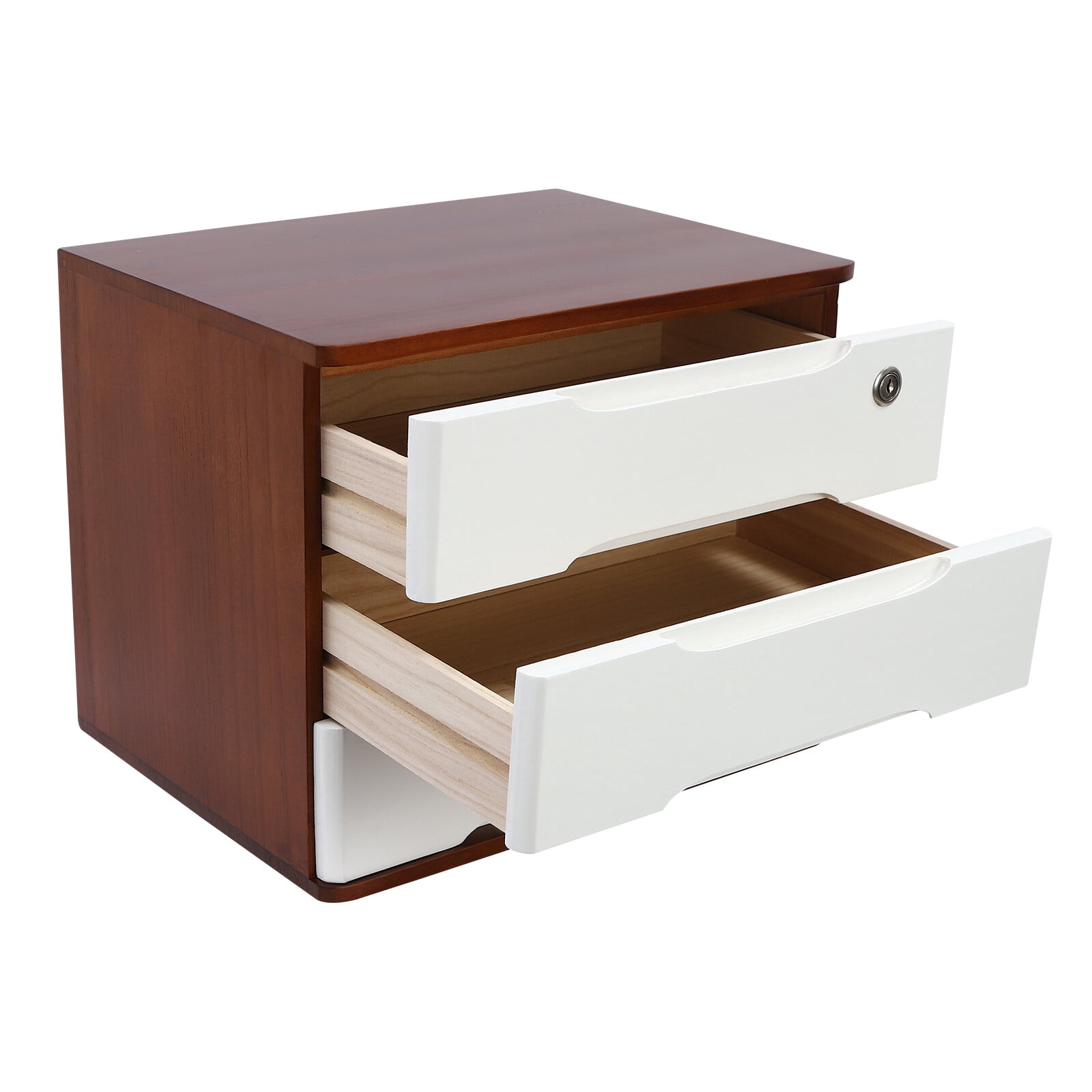 ToppiJoy 3-Tier Wooden Desktop Storage Box with Lockable Drawers, Modern Tung Wood Desk Organizer, Bamboo Storage with Keys (Walnut, White)