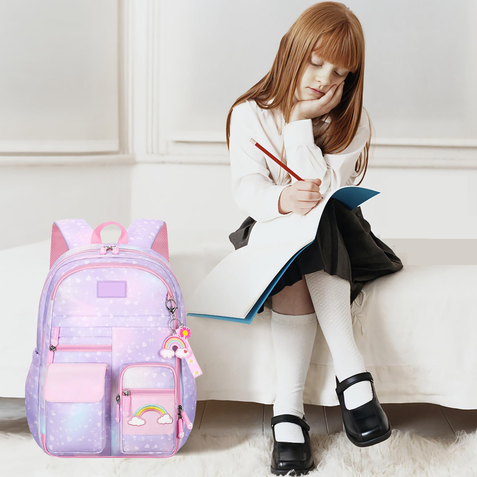 Mochila escolar para niñas, de hombro, para niños, regalo para primaria, púrpura 4