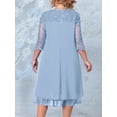 thumbnail image 3 of Women's Embroidery Chiffon Splicing Round Neck Five Sleeves Fashion Temperament Casual Plus Size Dresses, 3 of 3