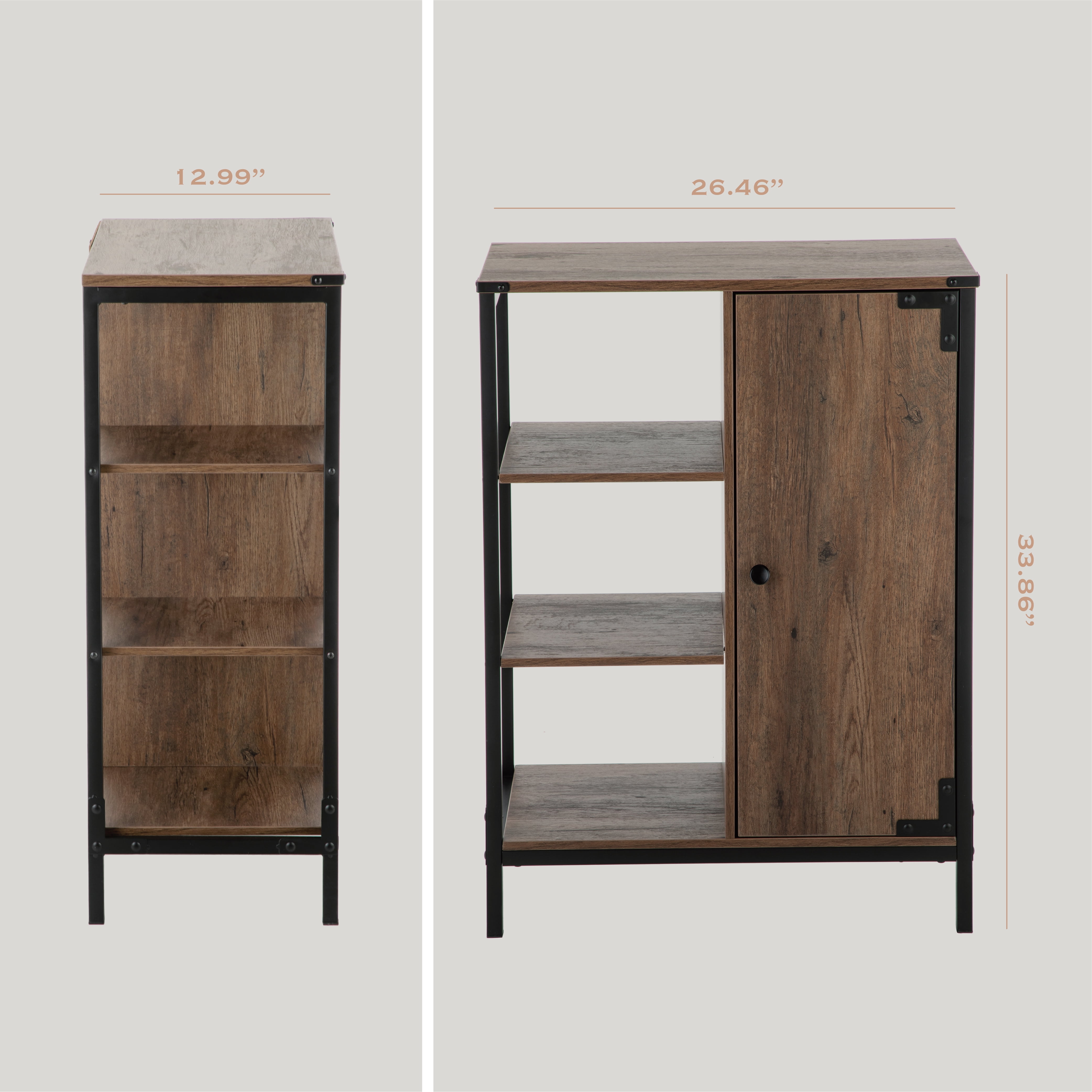 Landia Home 34"H x 24” W x 13"D Bathroom Cabinet with Steel Frame, 3 Shelves, Brown, CVA6114U
